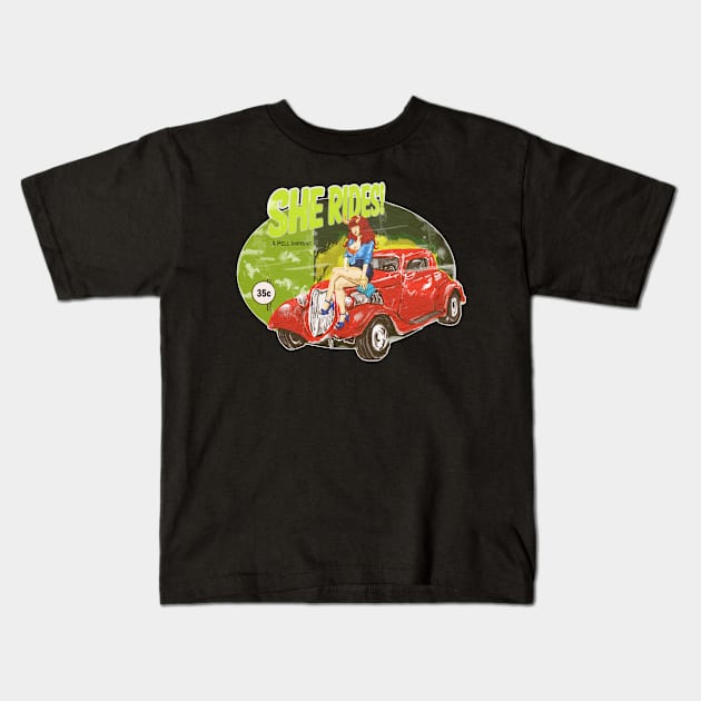 She Rides! Kids T-Shirt by silentrob668